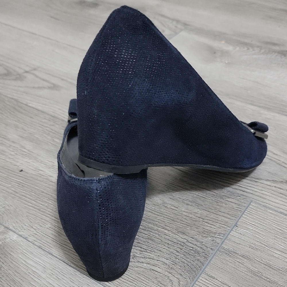 Stuart Weitzman Wedge Women Pumps Size 7M Blue Leather Made In Spain - Picture 5 of 6